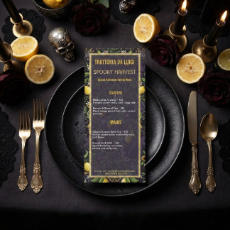 Menu de restaurant Halloween gothique botanique Le