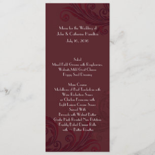 Menu de table de mariage mince avec fioritures de