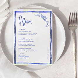 Menu de table de Mariages en bleu français manuscr