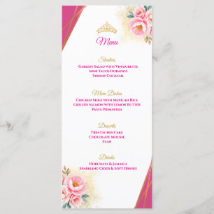 Menu de table Floral rose et Quinceañera or