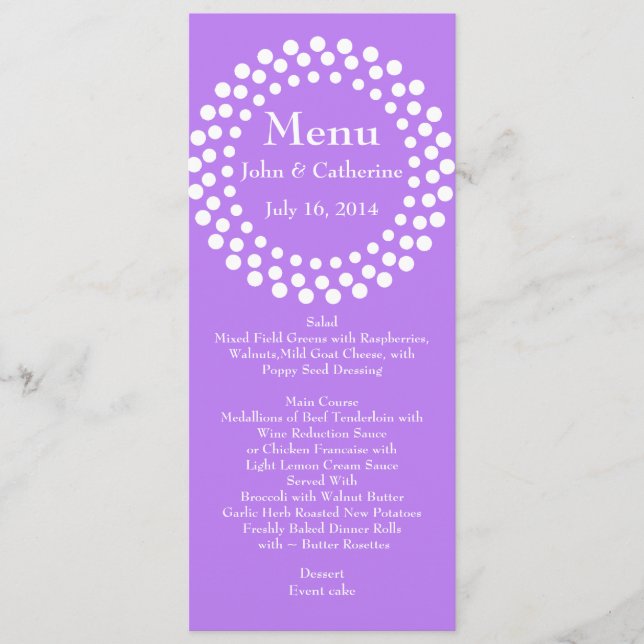 Menu de table Mariage violet moderne élégant (Devant)