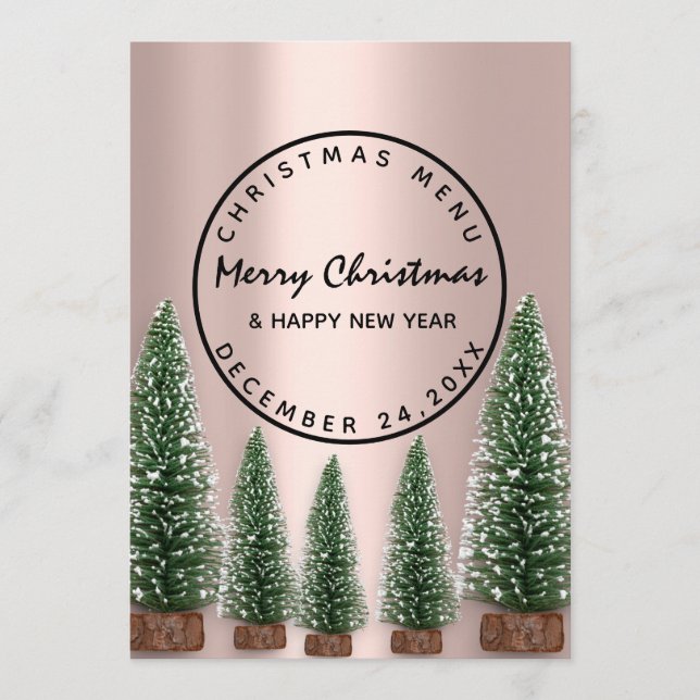 Menu de vacances de Noël hiver Rose Vert (Devant)