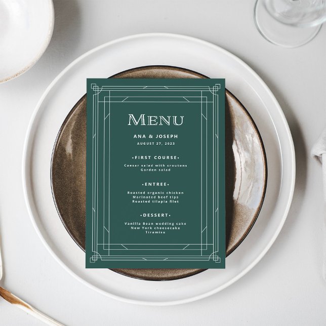 Menu Déco moderne | Élégant Mariage vert de vacances (A festive green menu for your elegant holiday wedding)