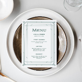 Menu Déco moderne | Mariage blanc et vert d'argent clai