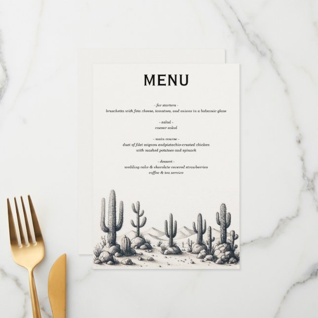 Menu Décontracté Mariage Cactus (Devant/Arrière en situation)