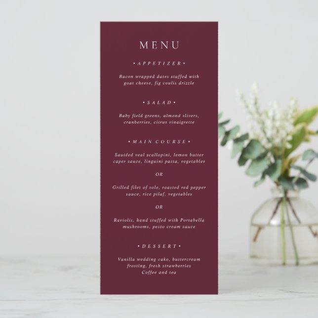 Menu Deep Burgundy Elegant Classic Wedding (Debout devant)