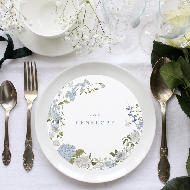 Menu Délicat Fleur Bleu Doux Wreath Personnalisé (Créateur téléchargé)