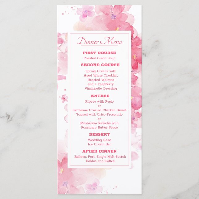 Menu Délicat Mariage floral aquarelle (Devant)