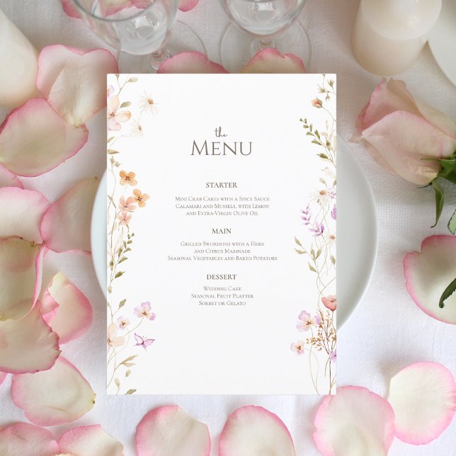 Menu Délicat Mariage floral aquarelle (Créateur téléchargé)