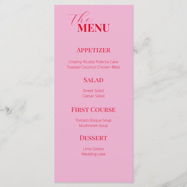 Menu Délicat mariage rose et rouge (Devant)