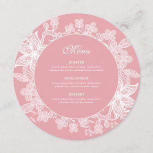 Menu Dentelle blanche sur rond rose