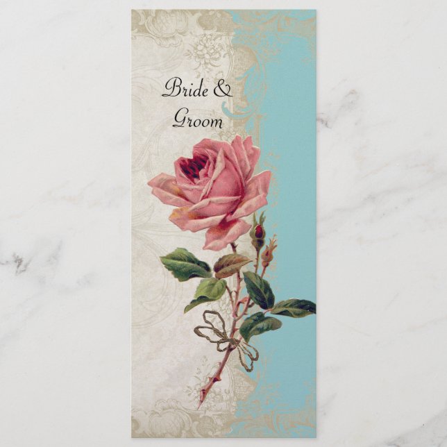 Menu Dentelle crème bleue de style de l'Aqua rose (Devant)