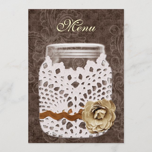 Menu Dentelle rustique enveloppé Mason Jar Mariage (Devant)