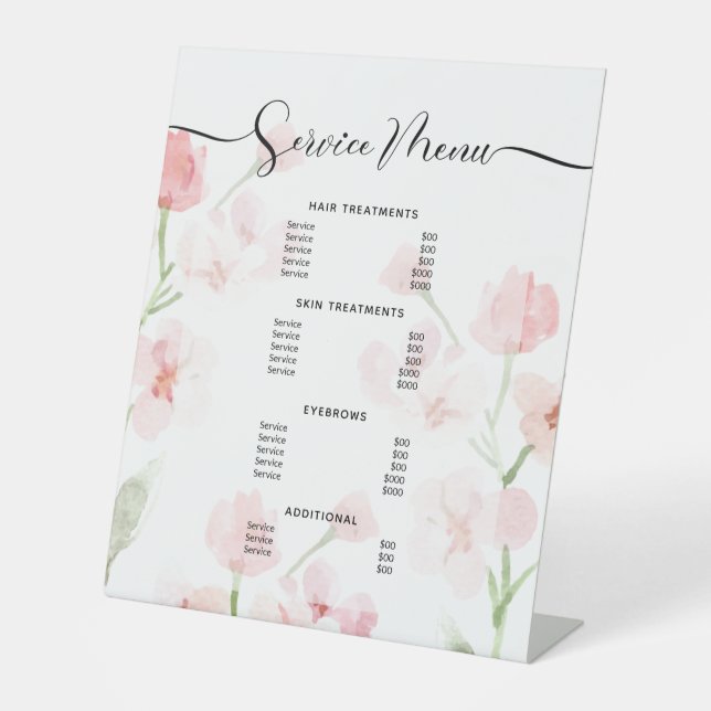 Menü der Rosa-Rosa-Blumensalons Sockelschild (Vorderseite)