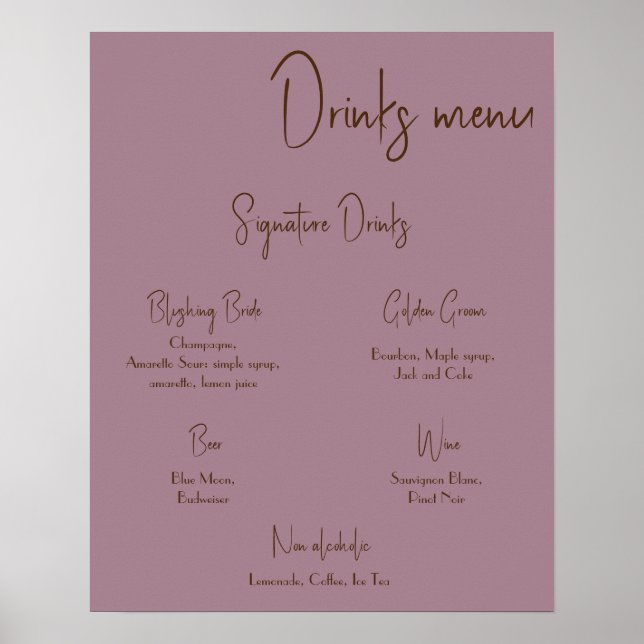 Menu des boissons Affiche de mariage (Devant)