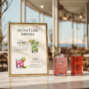 Menu des cocktails de mariage affiche de boissons