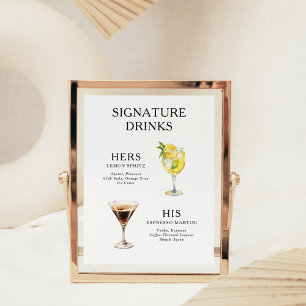 Menu des cocktails de mariage affiche de boissons