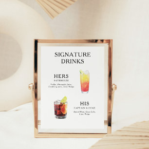 Menu des cocktails de mariage affiche de boissons