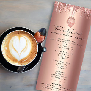 Menu des desserts pailletés rose gold cuivré et fr