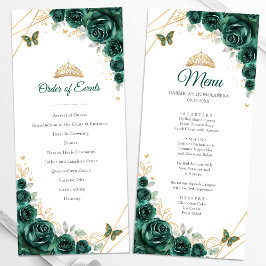 Menü des Emerald Green Gold Floral Quinceanera-Pro Menükarte