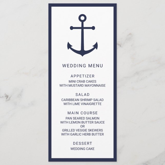 Menu des Mariages d'Ancre bleu marine moderne (Devant)