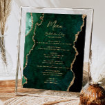 Menü des Smarald Green Gold Agate Wedding Table Poster<br><div class="desc">Die links Seite dieses eleganten,  modernen Hochzeitsmenüs besticht durch einen smaragdgrünen Aquarellstreifen,  der mit vergoldetem Imitat-Glitzer bestickt ist. Das Wort "Menü" erscheint in einem goldfarbenen Schriftzeichen. Personalisieren Sie den restlichen Text mit den Namen des Paares,  dem Hochzeitstermin und den Menüdetails.</div>