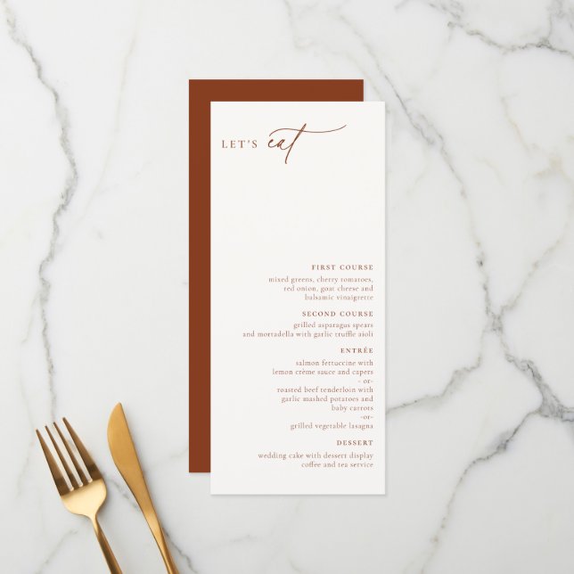 Menu Desert Sienna minimaliste moderne (Devant/Arrière en situation)