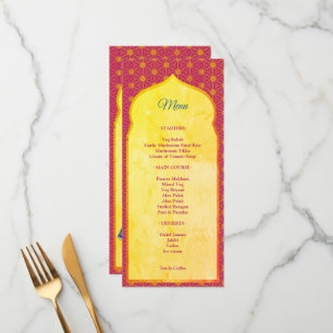 Menu Design rose et or frontière mariage indien