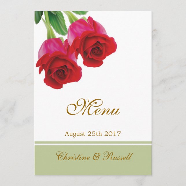 Menu Deux roses rouges Carton d'invitation de mariage (Devant)