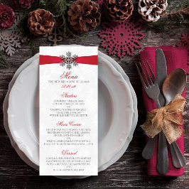 Menu Diamante Flocon de neige et Ruban rouge Mariage d'