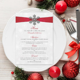 Menu Diamante Flocon de neige et Ruban rouge Mariage d'