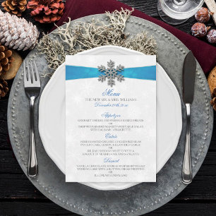 Menu Diamante Snowflake & Blue Ribbon Mariage d'hiver