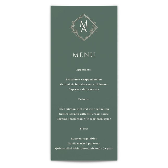 Menu Diamond Floral À feuillage persistant Monogramme M (Créateur téléchargé)