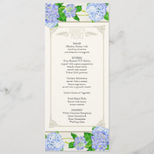 Menu Dîner - Blue Hydrangea dentelle Floral Forme
