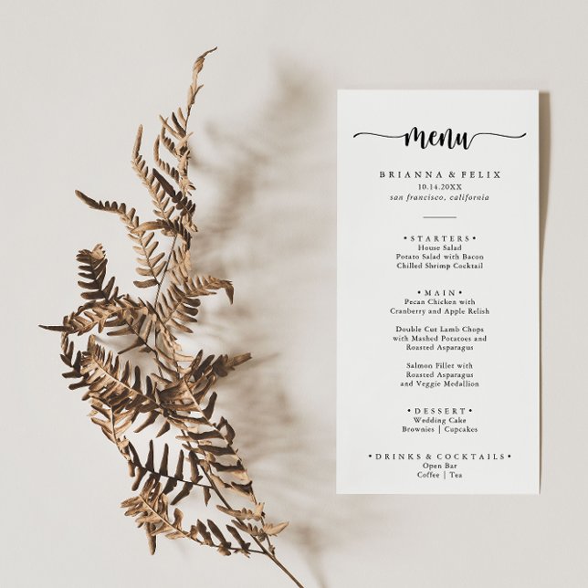 Menu Dîner De Calligraphie Minimaliste (Créateur téléchargé)