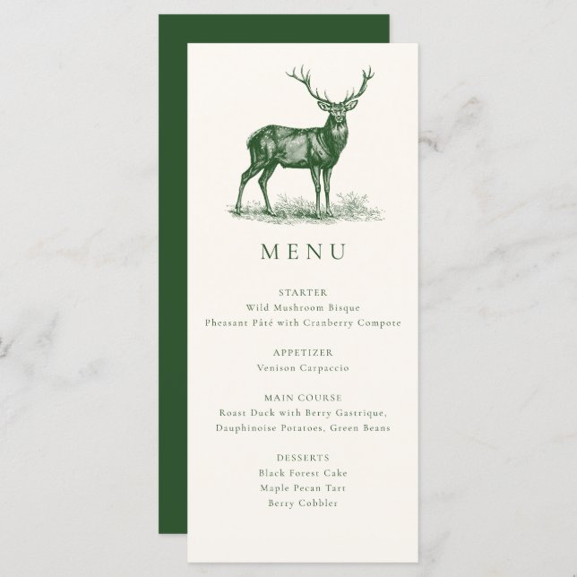 Menu Dîner de chasse rustique élégant Cerf Biche Automn (Devant / Derrière)