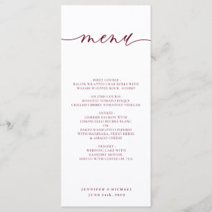 Menu Dîner de mariage à écriture simple blanc Bourgogne
