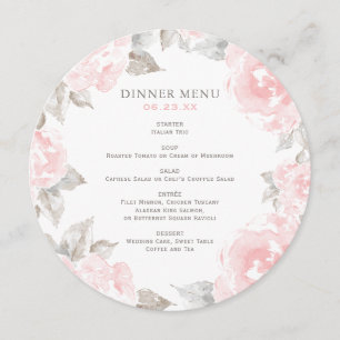Menu Dîner de mariage à l'aquarelle rose florale rose v
