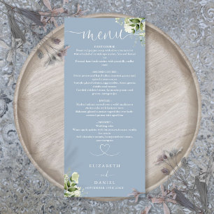 Menu Dîner de mariage écriture coeur verdure bleu pouss