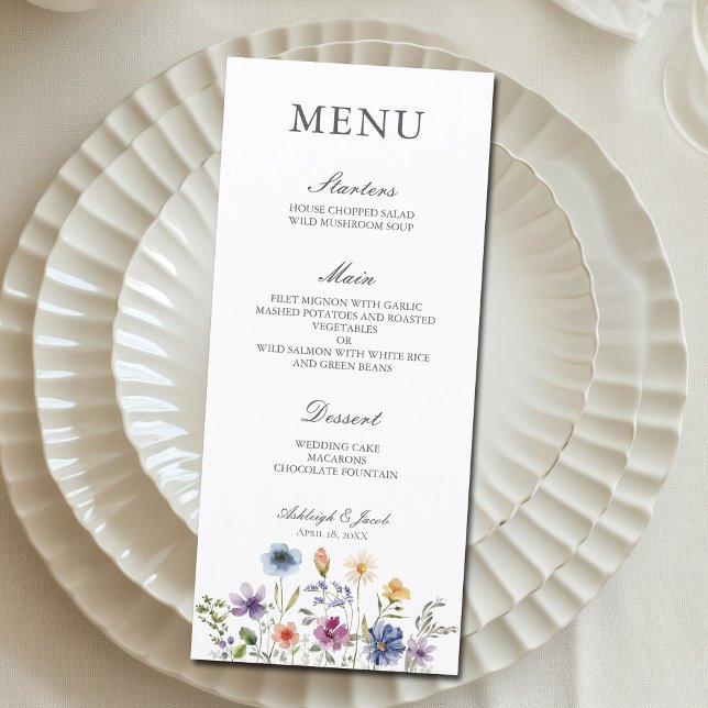 Menu Dîner de mariage élégant de printemps avec fleurs  (Créateur téléchargé)
