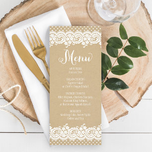 Menu Dîner de mariage Rustique Kraft et dentelle