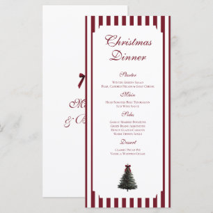 Menu Dîner de Noël élégant arbre aquarelle rouge vert