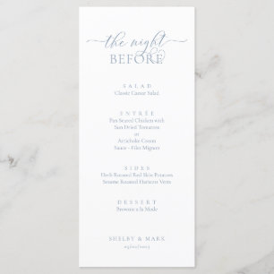 Menu Dîner de répétition mariage, bleu romantique Dusty