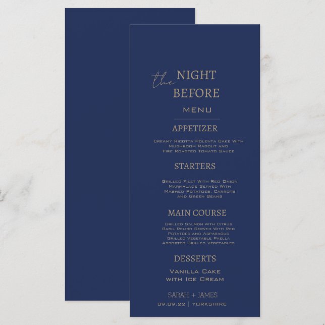 Menu Dîner de répétition minimal de la Marine la nuit p (Devant / Derrière)