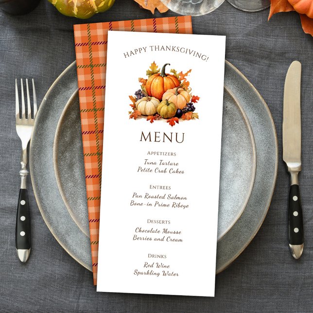 Menu Dîner de Thanksgiving Citrouille (Plaid Pumpkin Thanksgiving Dinner Menu)