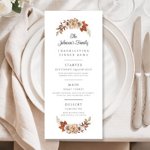 Menu Dîner de Thanksgiving en famille avec feuilles d'a