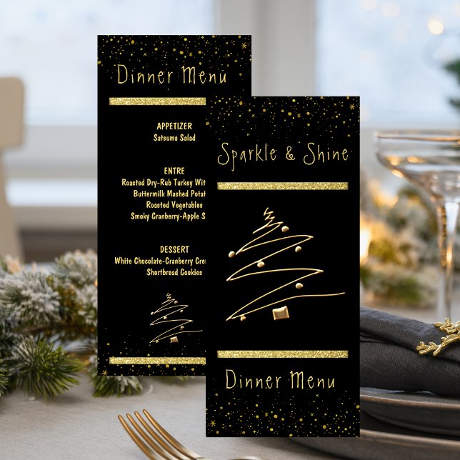 Menu Dîner de vacances Gold et Black Modern (Gold and Black Modern Holiday Dinner Menu)