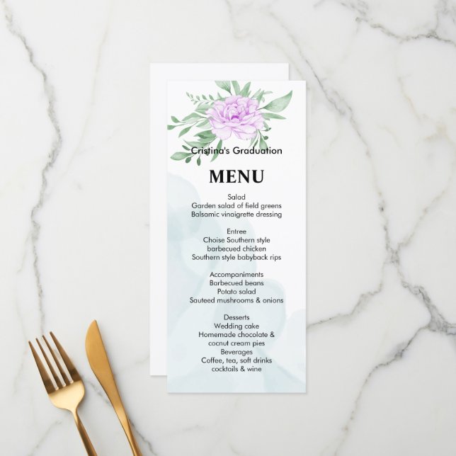 Menu Dîner d'études des Feuilles de l'Eucalyptus Rose v (Devant/Arrière en situation)
