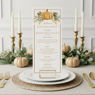 Menu Dîner Élégant de Thanksgiving Automne Citrouille