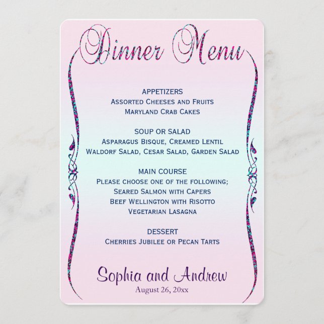 Menu Dîner| Élégante Parties scintillant Pastel (Devant)